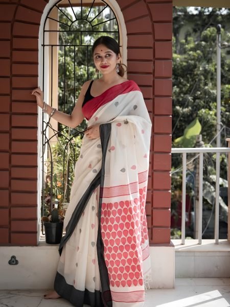 Fascinating White Linen Cotton Saree with Matching Blouse for Bluk Order  Sarees 