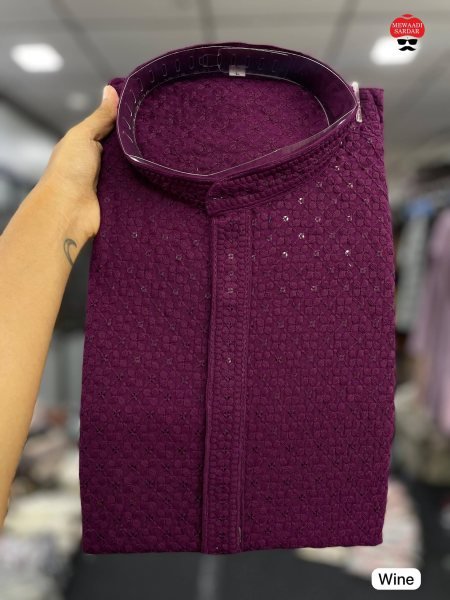 Fascinating Wine Rayon Embroidered Kurta Pajama Set for Festive Wear Kurta Pajama Wholesale