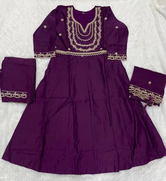 Fascinating Wine Roman Silk Anarkali with Embroidered Dupatta and Border Lace Anarkali Kurtis 