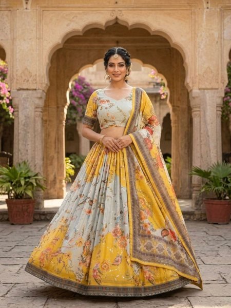 Fascinating Yellow Fully Stitched Tabby Silk Lehenga with Cotton Inner and Dori Latkan Designer Lehenga Choli