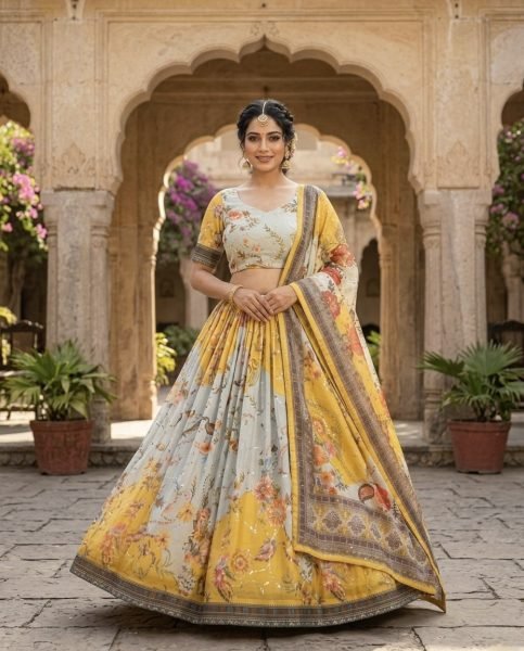 Fascinating Yellow Fully Stitched Tabby Silk Lehenga with Cotton Inner and Dori Latkan Designer Lehenga Choli