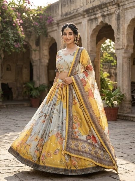 Fascinating Yellow Fully Stitched Tabby Silk Lehenga with Cotton Inner and Dori Latkan Designer Lehenga Choli