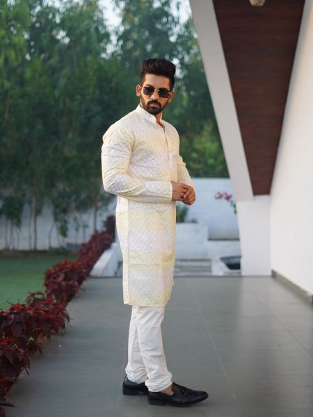 Fascinating Yellow Men's Cotton Kurta Pajama Collection for Traditional Occasions Mens Wear
