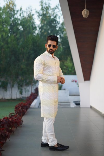 Fascinating Yellow Men's Cotton Kurta Pajama Collection for Traditional Occasions Kurta Pajama Wholesale