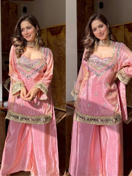 Fashion Forward Silk Mirror Work Top Sharara Plazzo Set with Dupatta 