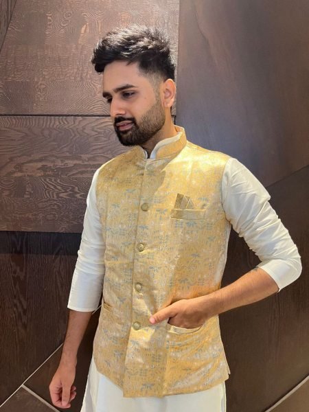 Pure Cotton Kurta Pajama with Pink Designer Jacket Traditional Wear for Family Events Mens Wear