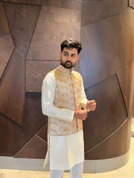 Cream Cotton Kurta Pajama with Pink Designer Jacket Traditional Wear for Family Events Kurta Pajama Wholesale