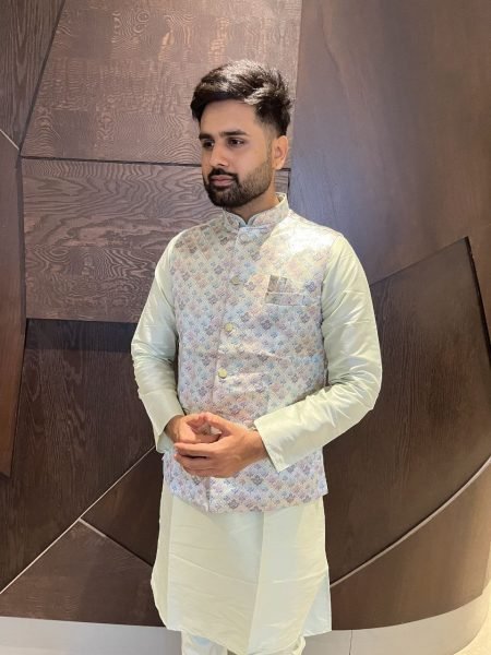  Natural Jacquard Koti Set with Plain Kurta Pajama Ideal for Wedding Ceremonies Kurta Pajama Wholesale