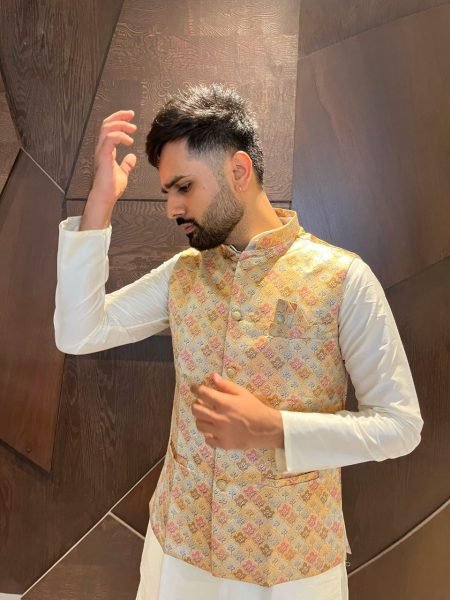 Cream Cotton Kurta Pajama with Pink Designer Jacket Traditional Wear for Family Events Kurta Pajama Wholesale