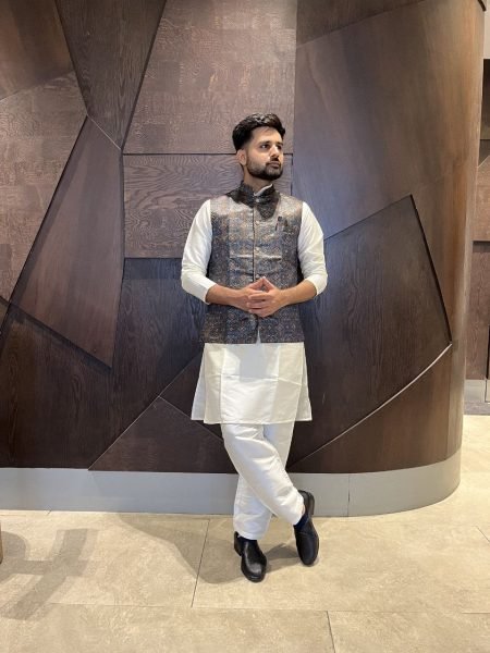 Fashionable Indian Kurta Pajama and Jacket Banarasi Jequard Printed for Men Indian Weddings Wear  Kurta Pajama Wholesale