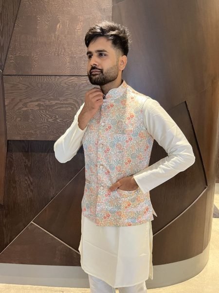 Silky White Jacquard Koti Kurta Set in Cotton Blend Fully Stitched Outfit for Festivals Kurta Pajama Wholesale