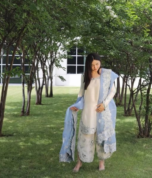 Fashioncore Roman Glass 3mm Sequence Work Top Embellished Plazzo Set with Cutwork Organza Dupatta Ready To Wear Collection