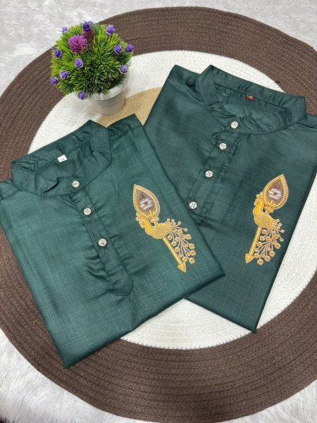 Father Son Green Matching Jippa Set in Premium Soft Magic Cotton For Festival Father Son Collection 