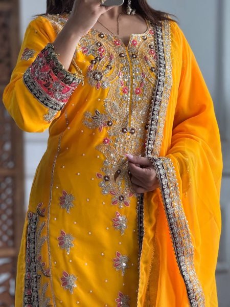 Faux Georgette Kurti Set with Moti and Sequin Work Ready to Wear Ready To Wear Collection