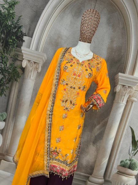 Faux Georgette Kurti Set with Moti and Sequin Work Ready to Wear Ready To Wear Collection