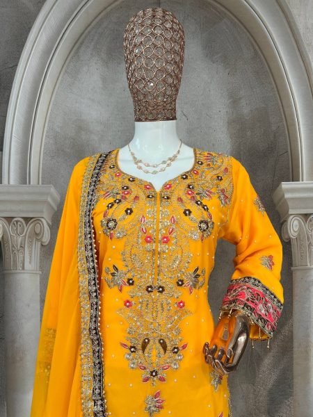 Faux Georgette Kurti Set with Moti and Sequin Work Ready to Wear Ready To Wear Collection