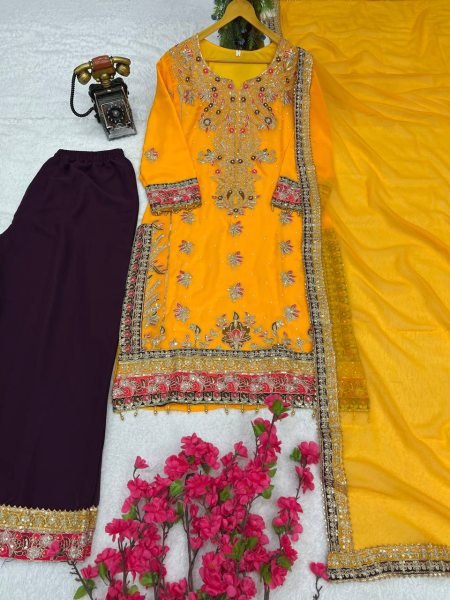 Faux Georgette Kurti Set with Moti and Sequin Work Ready to Wear Ready To Wear Collection