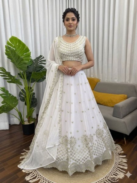 Faux Georgette Lehenga with Thread Sequins Work for Wedding Wear Designer Lehenga Choli