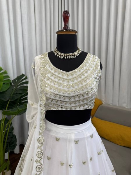 Faux Georgette Lehenga with Thread Sequins Work for Wedding Wear Designer Lehenga Choli