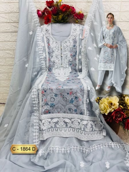Fepic Rosemeen C 1864 Organza Embroidered Pakistani Suit at Low Price Pakistani Suits Wholesale