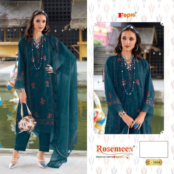 Fepic Rosemeen C 1934 Organza Embroidered Pakistani Suit for Wholesalers Pakistani Suits Wholesale