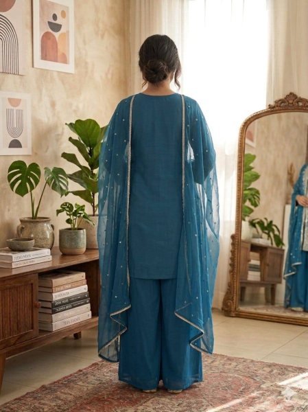 Fest Aura Roman silk fabric top intricate embroidery and shimmering sequence work With  palazzo And Dupatta  Ready To Wear Collection