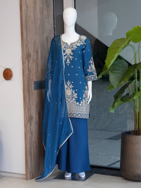 Fest Aura Roman silk fabric top intricate embroidery and shimmering sequence work With  palazzo And Dupatta  Ready To Wear Collection