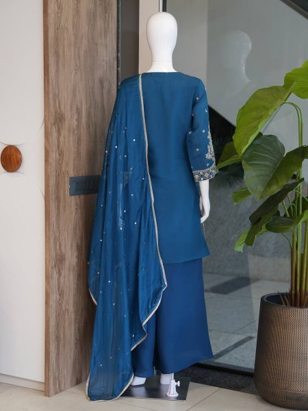 Fest Aura Roman silk fabric top intricate embroidery and shimmering sequence work With  palazzo And Dupatta  Ready To Wear Collection