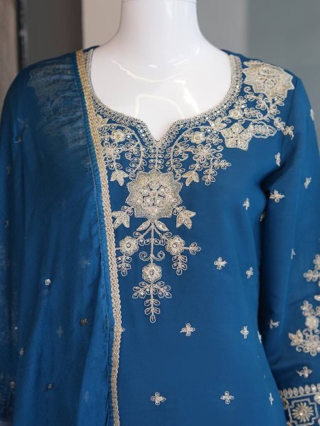 Fest Aura Roman silk fabric top intricate embroidery and shimmering sequence work With  palazzo And Dupatta  Ready To Wear Collection