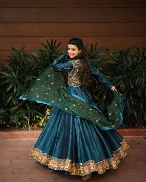 Festival Designer Blue Gown with Zari Embroidery and Organza Dupatta Ready To Wear Collection