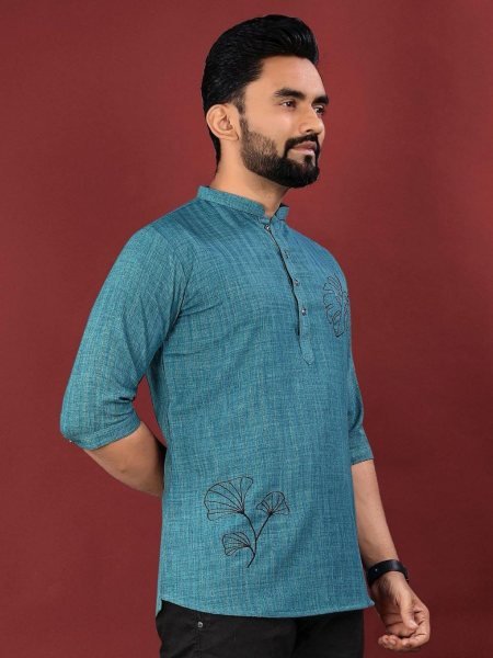 Festival Fresh Embroidered Designer Short Kurta in Soft Cotton for Men Mens Wear