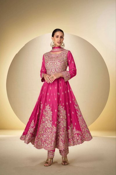Festival Ready Pink Chinon Top Plazzo with Dupatta from Rasbari Catalog Anarakali Gown Wholesale