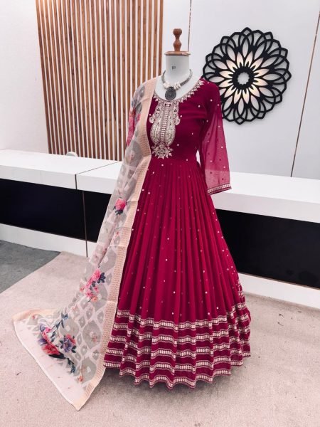 Festival Special Embroidered Sequence Work Gown Pant With Dupatta  Ready To Wear Collection