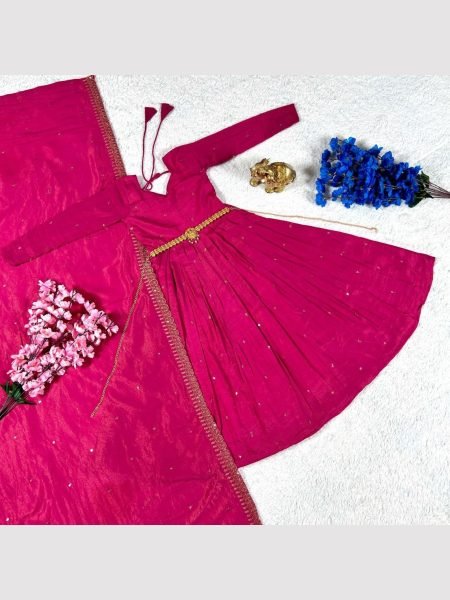 Festival Special Girls Tissue Silk Gown With Dupatta  Girls Wear