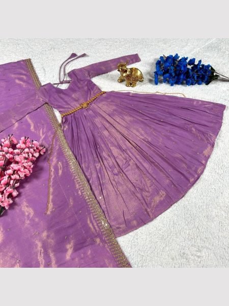 Festival Special Girls Tissue Silk Gown With Dupatta  Girls Wear