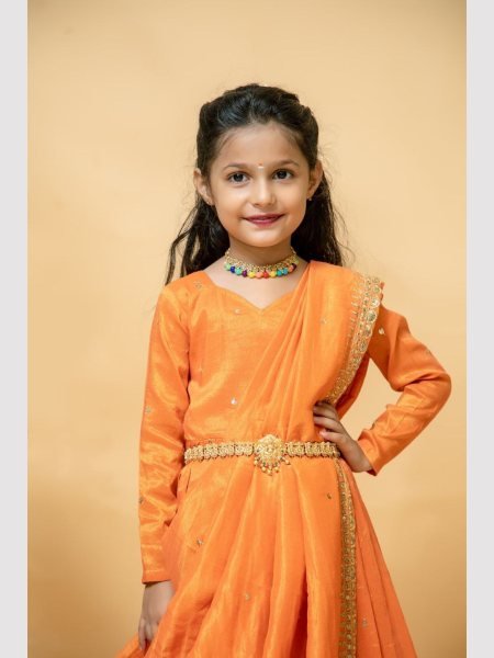 Festival Special Girls Tissue Silk Gown With Dupatta  Girls Wear