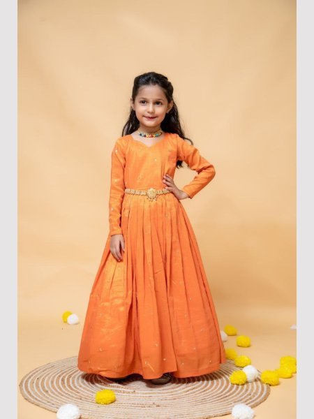 Festival Special Girls Tissue Silk Gown With Dupatta  Girls Wear