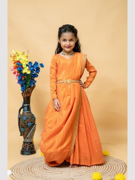 Festival Special Girls Tissue Silk Gown With Dupatta  Girls Wear