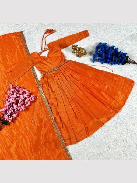 Festival Special Girls Tissue Silk Gown With Dupatta  Girls Wear