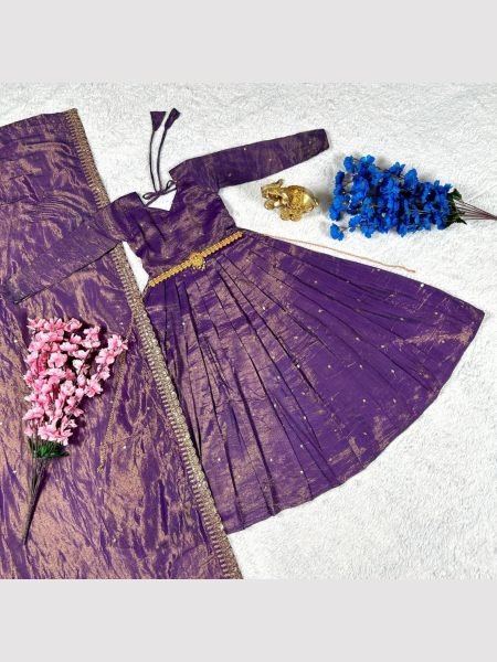 Festival Special Girls Tissue Silk Gown With Dupatta  Girls Wear