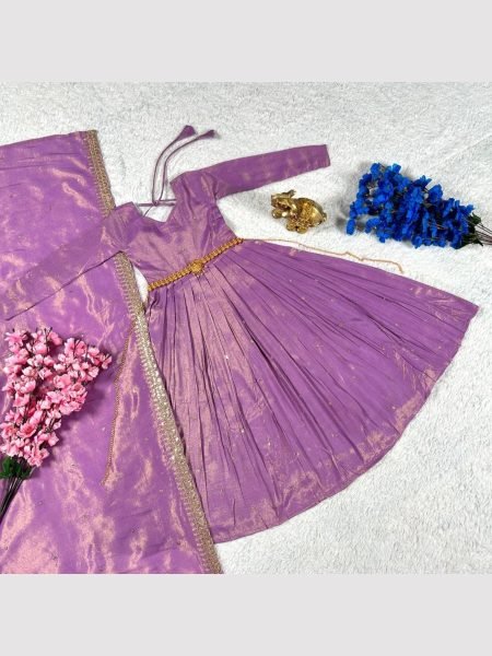 Festival Special Girls Tissue Silk Gown With Dupatta  Girls Wear