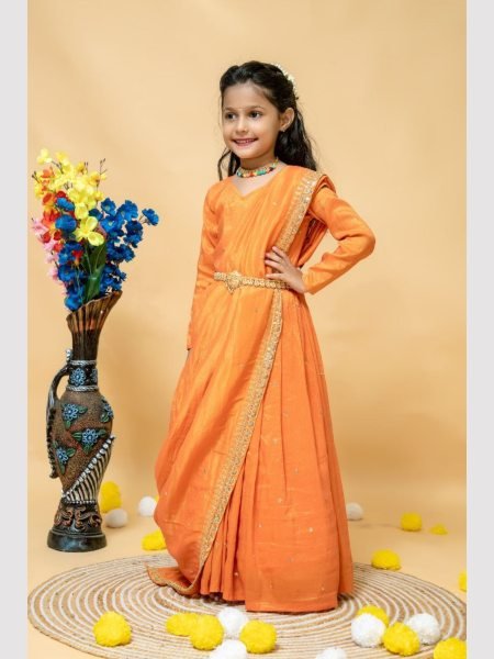 Festival Special Girls Tissue Silk Gown With Dupatta  Girls Wear