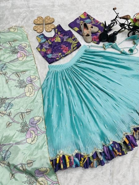 Festival Special Heavy Chinnon Silk Kids Lehenga Choli  Girls Wear