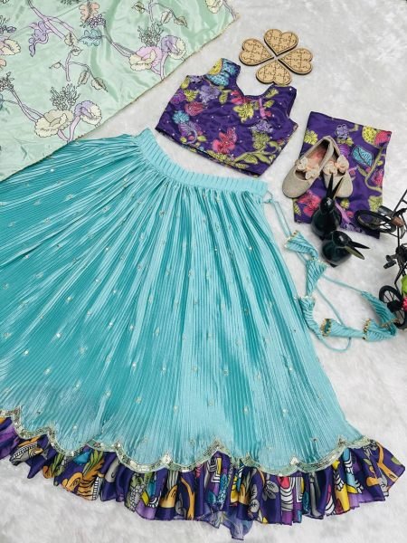 Festival Special Heavy Chinnon Silk Kids Lehenga Choli  Girls Wear