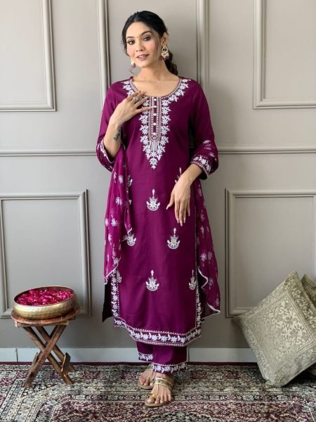 Festival Special Heavy Embroidery Lace Work Kurti Pant With Dupatta 3 Piece Kurti Set