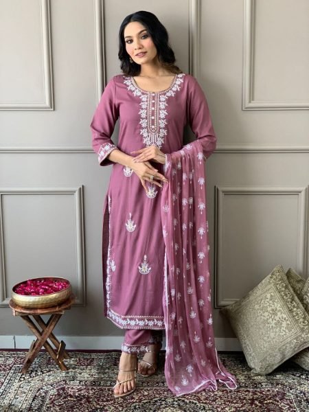 Festival Special Heavy Embroidery Lace Work Kurti Pant With Dupatta 3 Piece Kurti Set