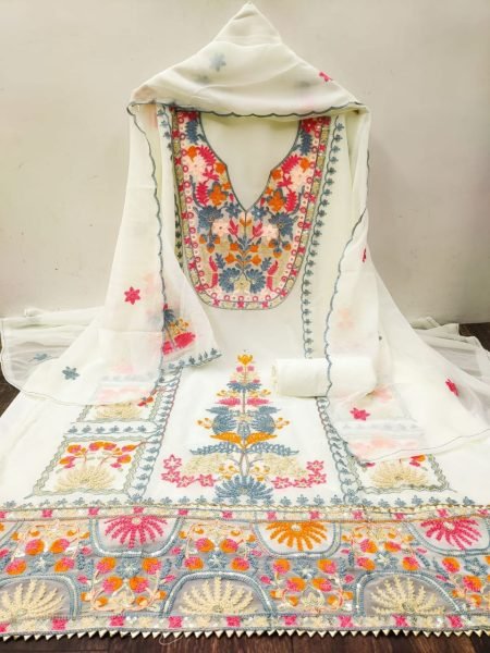 Festival Wear Embroidery Work Georgette Dress Material Color Set Matching Dress Material Wholesale