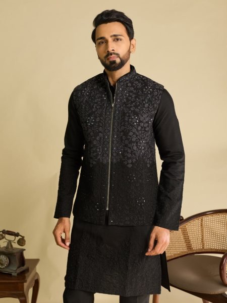 Festive Black Art Silk Koti Kurta Bottom Set with Real Mirror and Multi Thread Embroidery Kurta Pajama Wholesale