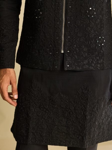 Festive Black Art Silk Koti Kurta Bottom Set with Real Mirror and Multi Thread Embroidery Kurta Pajama Wholesale