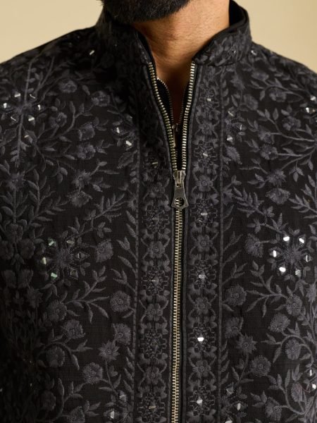 Festive Black Art Silk Koti Kurta Bottom Set with Real Mirror and Multi Thread Embroidery Kurta Pajama Wholesale